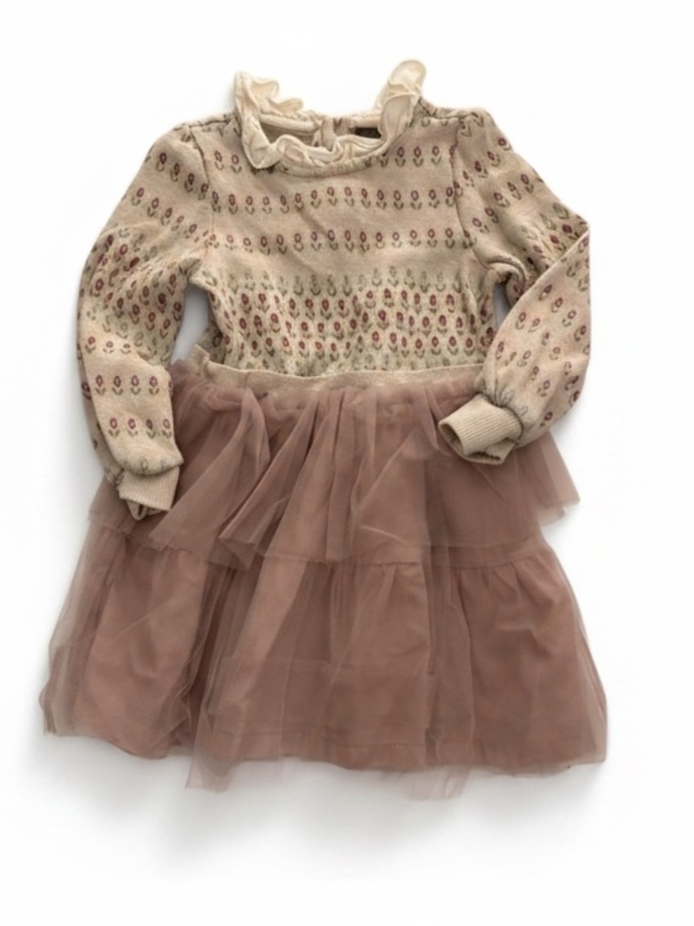 Ruffled Neck Knit Top with Dusty Rose Tulle Skirt